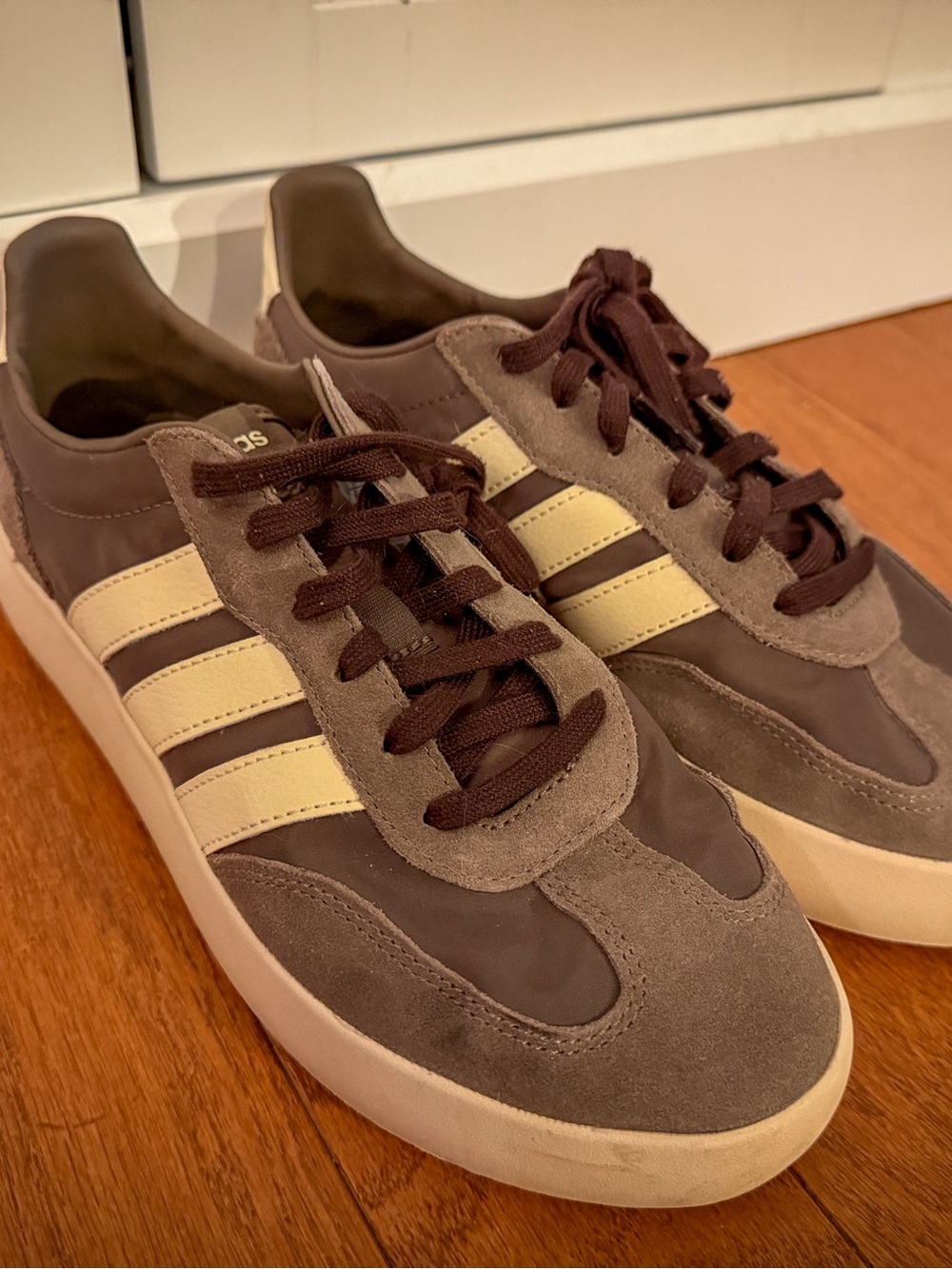Adidas Brown Suede Retro Trainer with Cream Stripes
